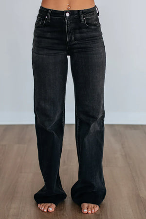 High-Waisted Flared Denim Jeans with Retro Wash &amp; Relaxed Silhouette