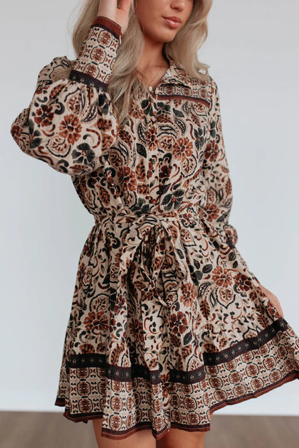 Long-Sleeve Paisley Shirt Dress